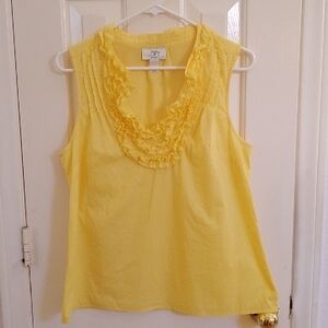 LOFT Ruffled Yellow Sleeveless Blouse, Excellent Condition, Petite Large